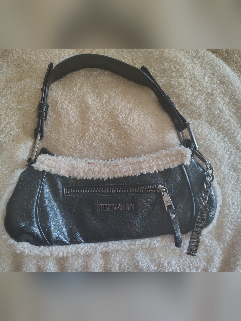Steve Madden Purse With Fur Trim And Metal Charm